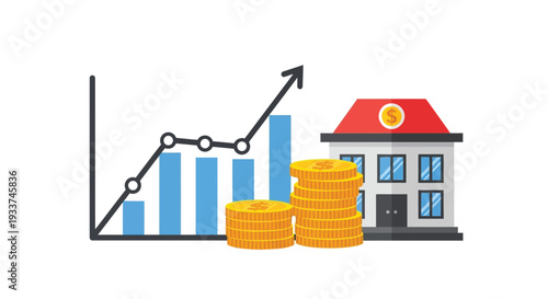 Rising home values and financial growth illustrated with a graph and house