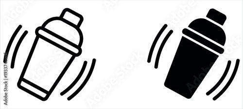 Protein Shaker and Cocktail Shaker Icon Set with Outline and Solid Silhouette Fitness Symbols Vector Illustration.