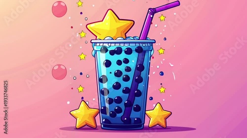 Blue boba tea with star straw.