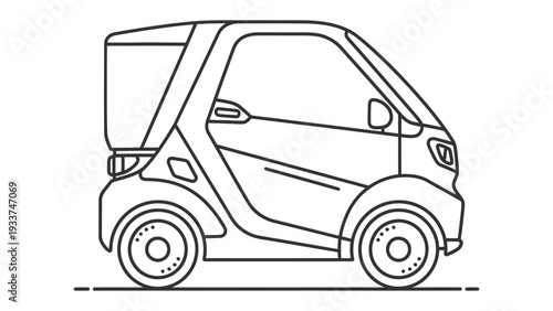 Delivery Vehicle Outline: A clean, sleek line drawing of a compact delivery vehicle, perfect for urban transportation and sustainable logistics.