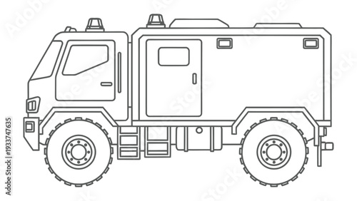 Heavy-Duty Tactical Truck: A sturdy, heavy-duty tactical truck, designed for robust functionality, stands ready, showcasing its rugged build and essential features.
