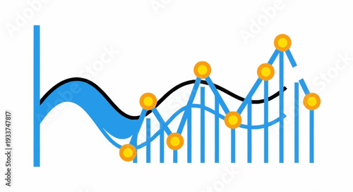 Abstract illustration representing data analysis and scientific progression with a wave and data points
