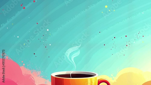 Steaming hot coffee cup on table.