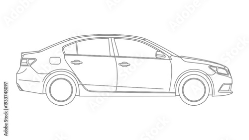 Automobile Outline: A sleek outline of a modern car, showcasing its streamlined design and features, perfect for automotive illustrations and design projects.