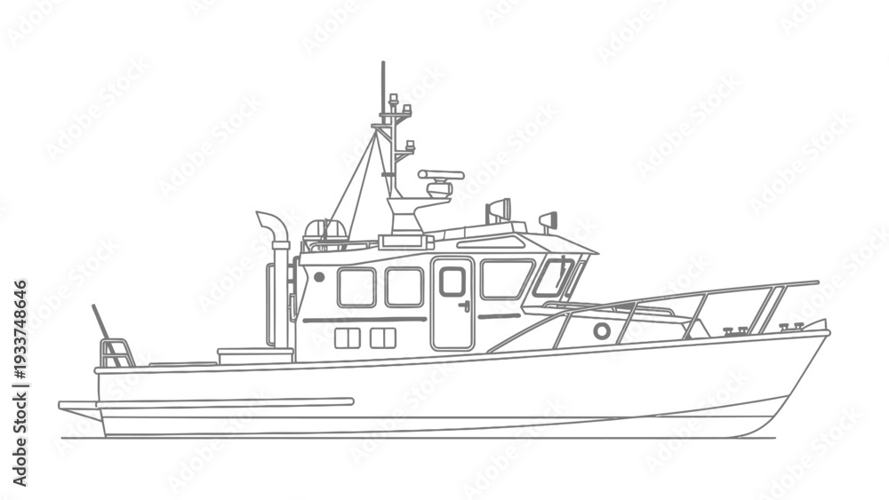 Obraz premium Maritime Explorer: A precise, illustrative outline of a vessel, showcasing its intricate design and robust construction, ready to navigate the open water.