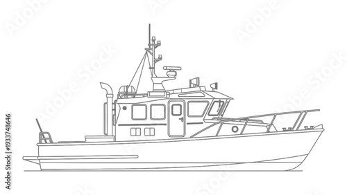 Maritime Explorer: A precise, illustrative outline of a vessel, showcasing its intricate design and robust construction, ready to navigate the open water.