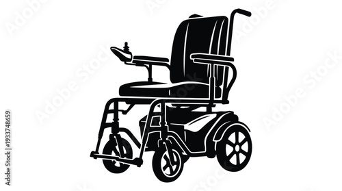Modern electric wheelchair for mobility assistance in black silhouette artwork