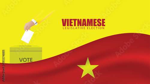 Vietnamese legislative election voting poster with national flag illustration