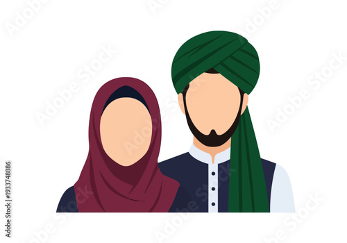 Muslim Couple Flat Vector Illustration