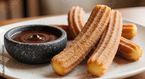 Crispy Spanish Churros with Cinnamon Sugar and Dark Chocolate Dip