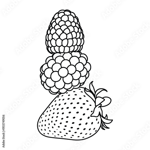 Stack of berries, strawberry and raspberry, sweet fruit art