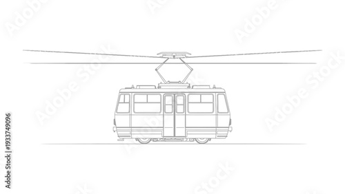 Tram Car Line Art: A clean and simple line art illustration of a vintage tram car, capturing the essence of urban transportation.