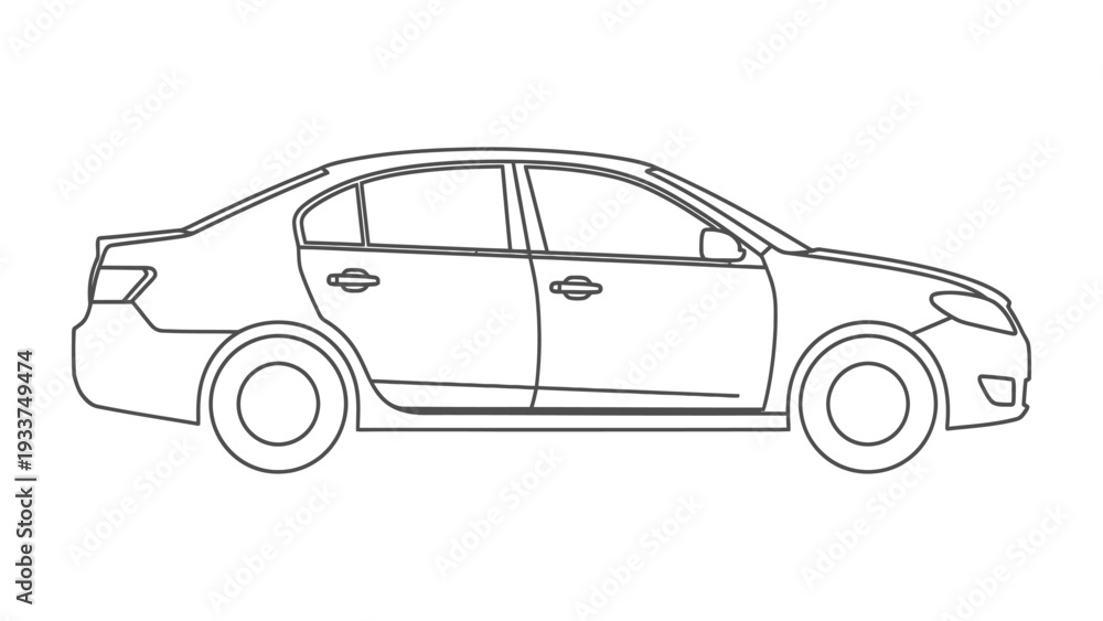 Fototapeta premium Sleek Sedan Silhouette: A minimalist monochrome depiction of a modern sedan, capturing its elegant lines and sophisticated form.