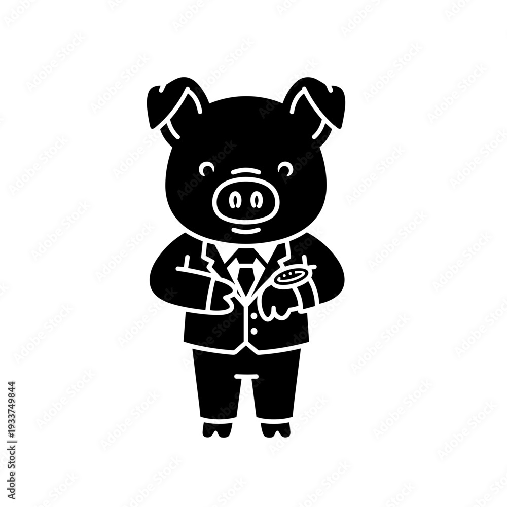 Obraz premium Cartoon Pig in Business Suit Illustration.
