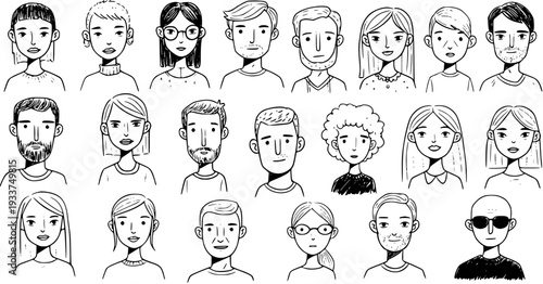 Diverse Line Art Portraits: A Collection of Hand-Drawn Faces