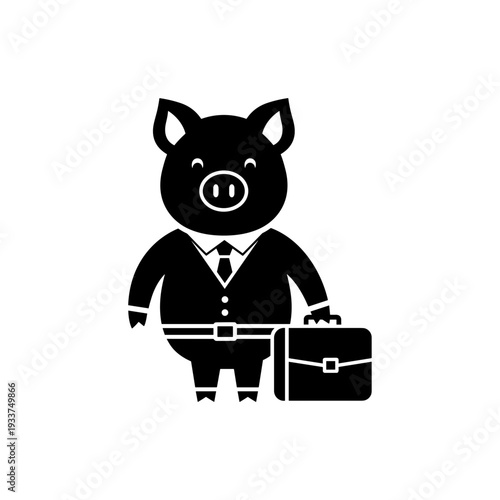 Cartoon Pig in Suit with Briefcase.