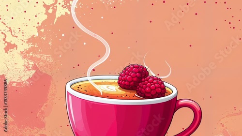 Raspberries on a Cup of Coffee.