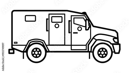 Armored Vehicle: A sturdy armored vehicle stands ready, its design exuding an aura of security and resilience. Designed for challenging tasks.