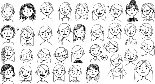 Doodle Portraits: Diverse Group of Hand-Drawn Faces for Illustration