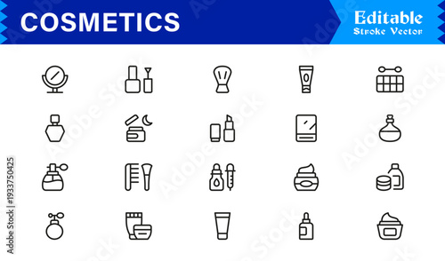 Cosmetics Beauty Line Icon Set  Modern, Minimal, Professional Vector Icons for Skincare and Makeup