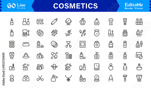 Cosmetics Beauty Line Icon Set  Modern, Minimal, Professional Vector Icons for Skincare and Makeup