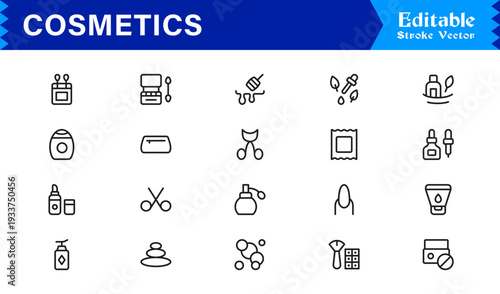 Cosmetics Beauty Line Icon Set  Modern, Minimal, Professional Vector Icons for Skincare and Makeup