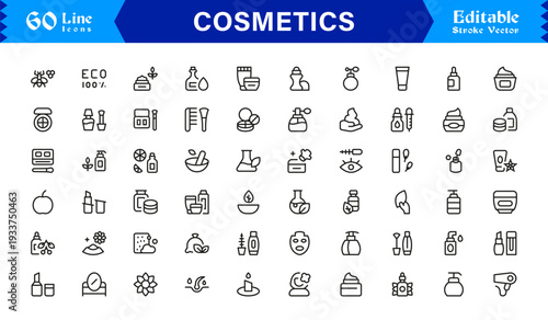 Cosmetics Beauty Line Icon Set  Modern, Minimal, Professional Vector Icons for Skincare and Makeup