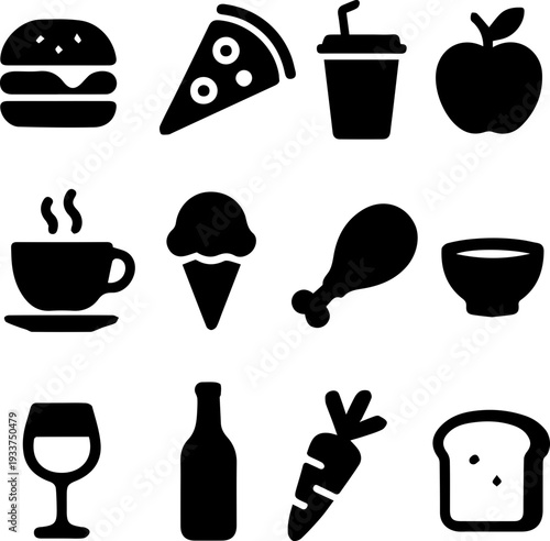 Kitchen Utensils and Cooking Tools Silhouette Icon Set