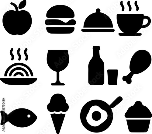 Kitchen Utensils and Cooking Tools Silhouette Icon Set
