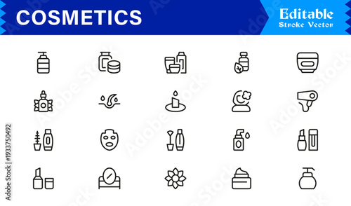 Cosmetics Beauty Line Icon Set  Modern, Minimal, Professional Vector Icons for Skincare and Makeup