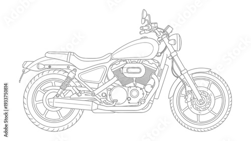 Motorcycle Line Art: A sleek motorcycle, rendered in clean line art, showcasing its design and details with precision.