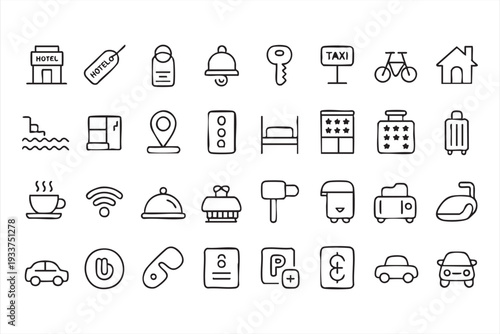 Travel hospitality vector icons for tourism apps and destination platforms