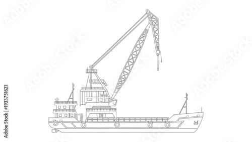 Harbor Crane Silhouette: A detailed outline of a harbor crane, revealing its intricate structure and industrial purpose, suggesting a scene of active loading and unloading activities.