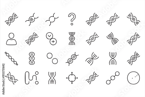DNA and genetics line icon set for biotechnology and medical research projects