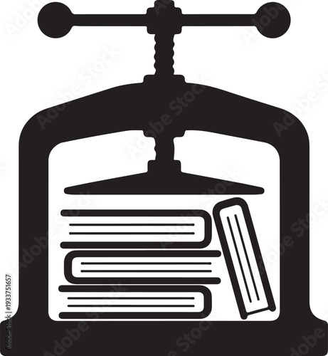 Vintage Book Press with Books Silhouette Icon for Publishing and Literature