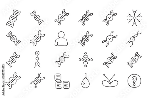 Clinical research and genetics line icons for medical technology interfaces