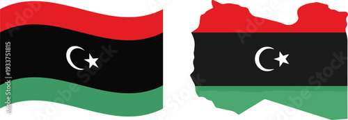 Waving flag of libya and country map outline illustration