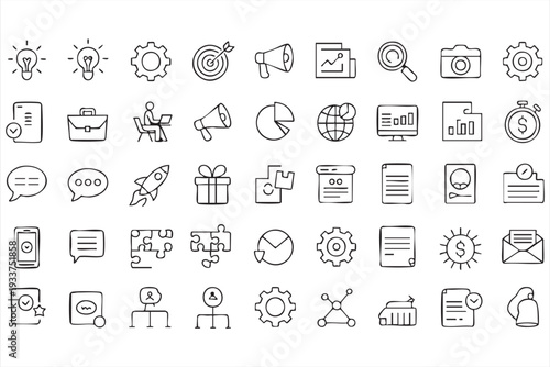 Business marketing and analytics line icon set for corporate UI design