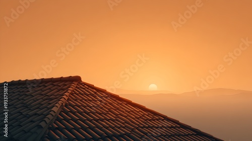 Beautiful sunset over mountain landscape with vibrant orange sky, peaceful outdoor scenery, scenic horizon, tranquil dusk, and breathtaking natural beauty