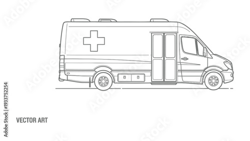 Emergency Medical Services: A detailed illustration captures an ambulance vehicle, a symbol of emergency medical care. The vehicle's design is crisp and clear.