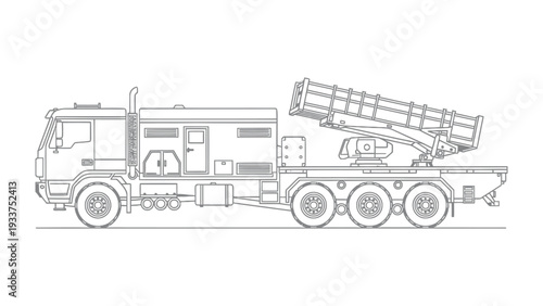 Artillery Precision: A detailed technical illustration showcases a military vehicle, engineered for strategic artillery deployment.