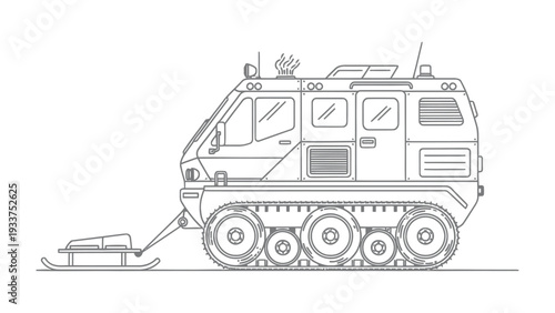 Arctic Exploration Vehicle: A detailed illustration captures the essence of a tracked all-terrain vehicle, purpose-built for navigating extreme, icy landscapes.