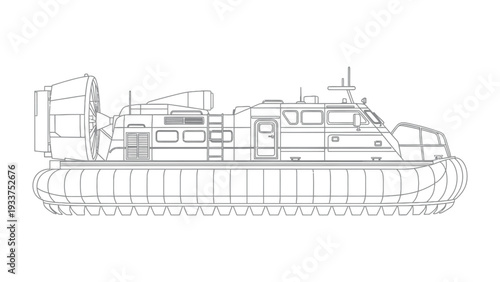 Hovercraft in Silhouette: A detailed outline of a hovercraft, showcasing its distinctive design and functionality against a clean backdrop.