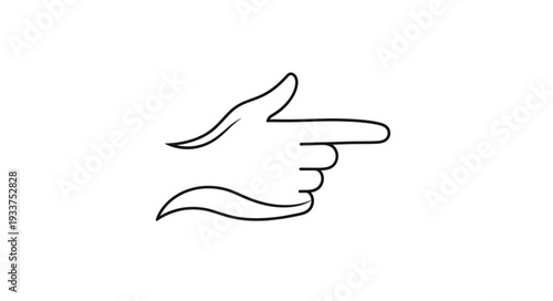 Hand pointing to the right in a simple line drawing style.