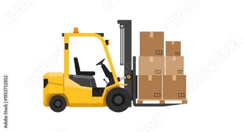 Yellow Forklift Truck with Cardboard Boxes.