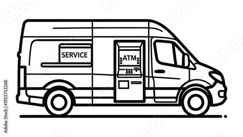 Mobile ATM and Service Van Illustration: An illustrated van equipped with an ATM and service panel, designed for delivering accessible financial services on the move. 