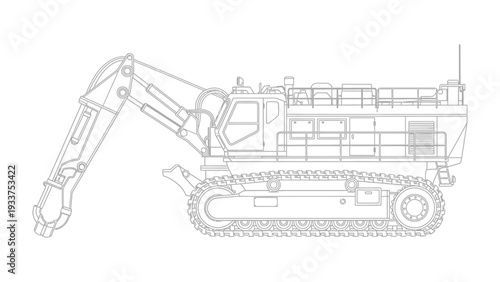 Heavy Machinery Blueprint: A detailed blueprint of industrial heavy machinery, revealing the intricate design of a powerful excavator ready for construction.
