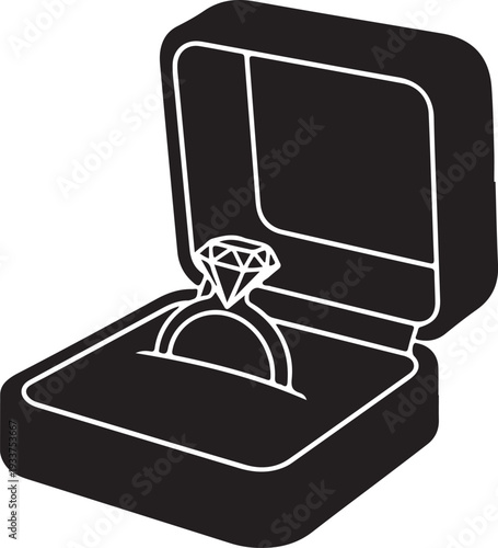 Diamond Engagement Ring in Open Jewelry Box Silhouette Icon (2)