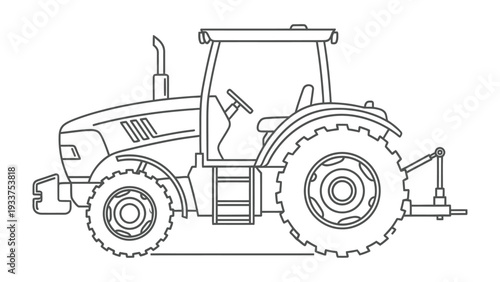 Agricultural Power: A detailed illustration showcases a powerful tractor, ready for fieldwork. The image focuses on the machinery's robust design and functionality.
