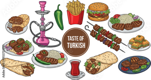 Taste of Turkish Culinary Set Featuring Kebabs Shawarma Baklava and Traditional Tea